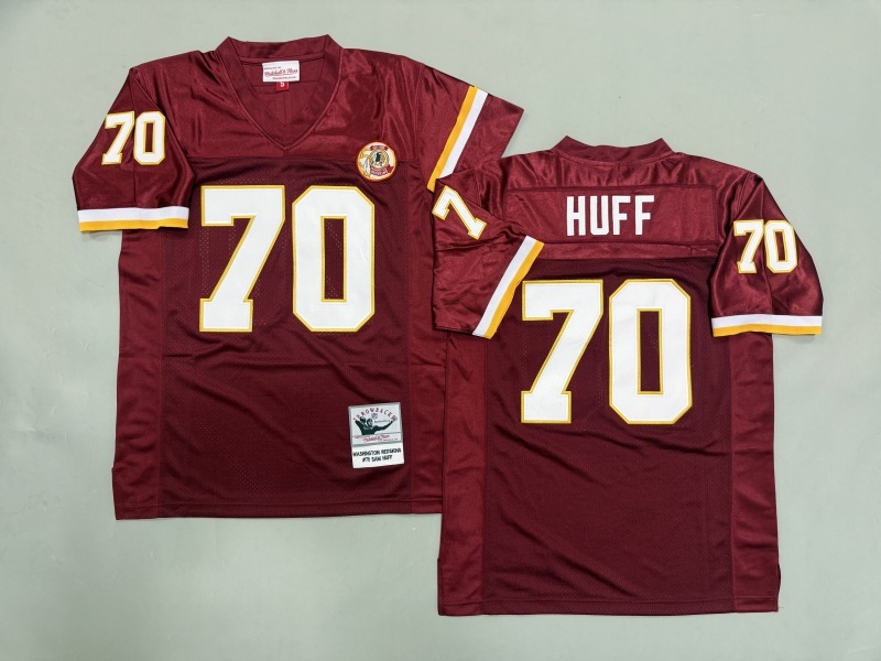Men 2025 Washington Redskins 70 Huff red Throwback Limited NFL Jersey style 001